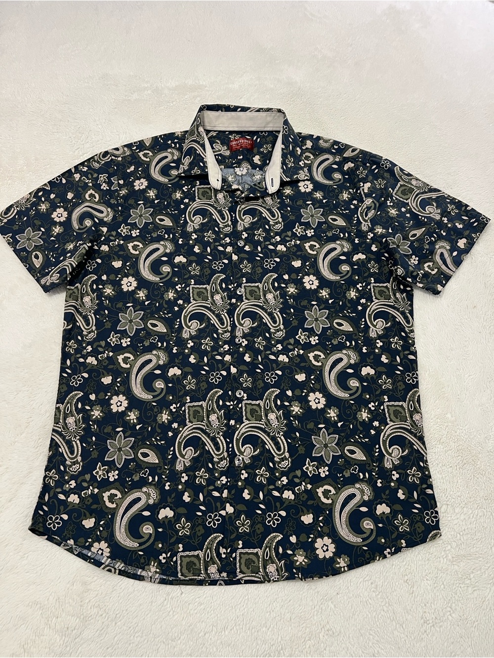 Men's Navy Paisley Short-Sleeve Shirt
